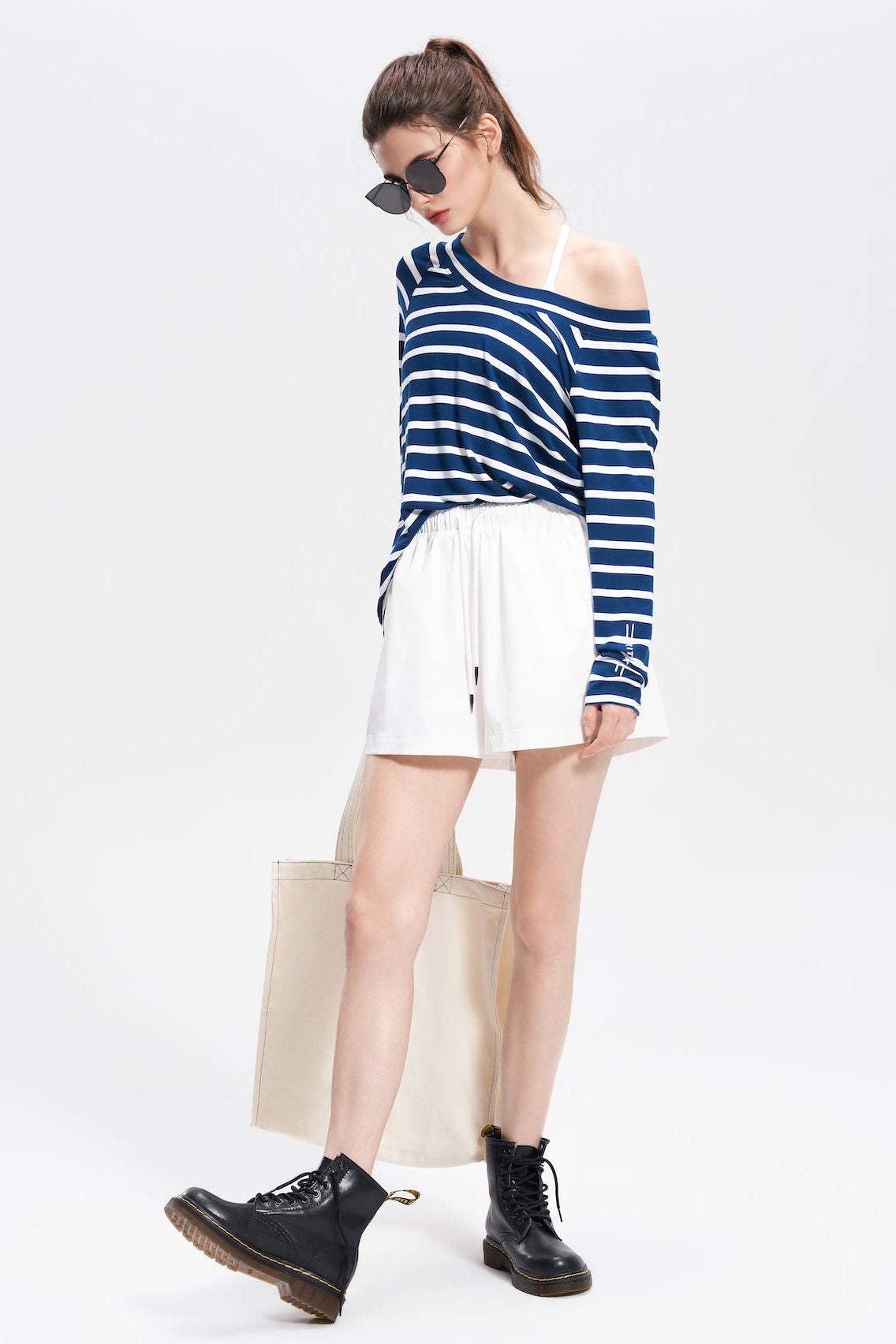 Luciana Striped Wide Collar Long Sleeve