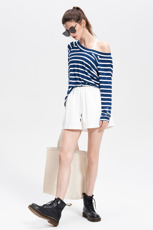 Luciana Striped Wide Collar Long Sleeve