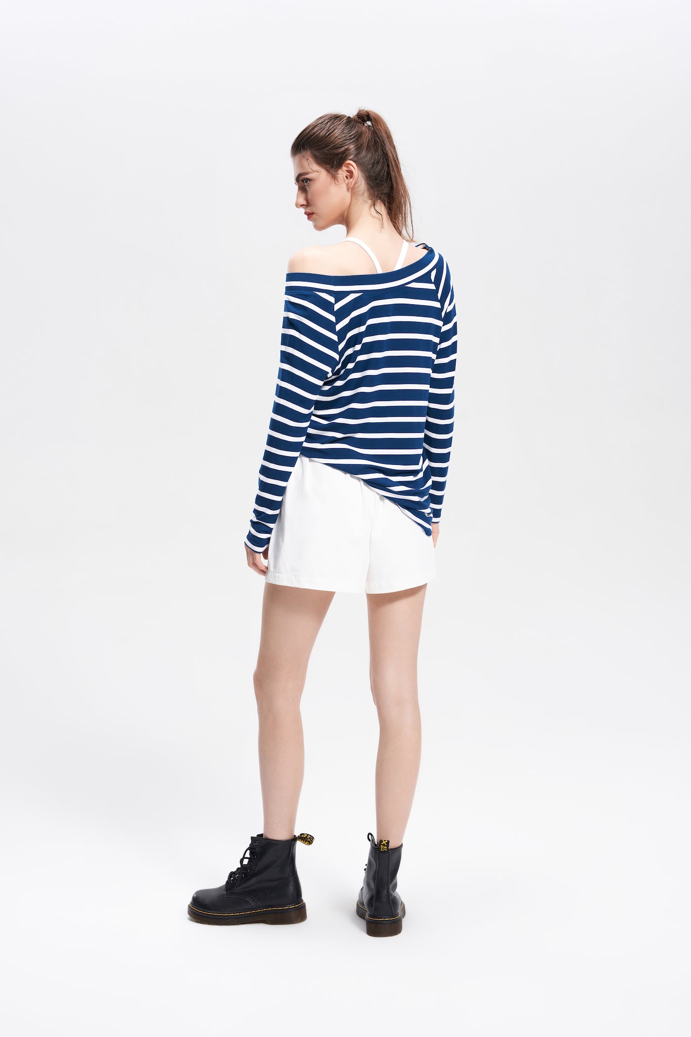 Luciana Striped Wide Collar Long Sleeve