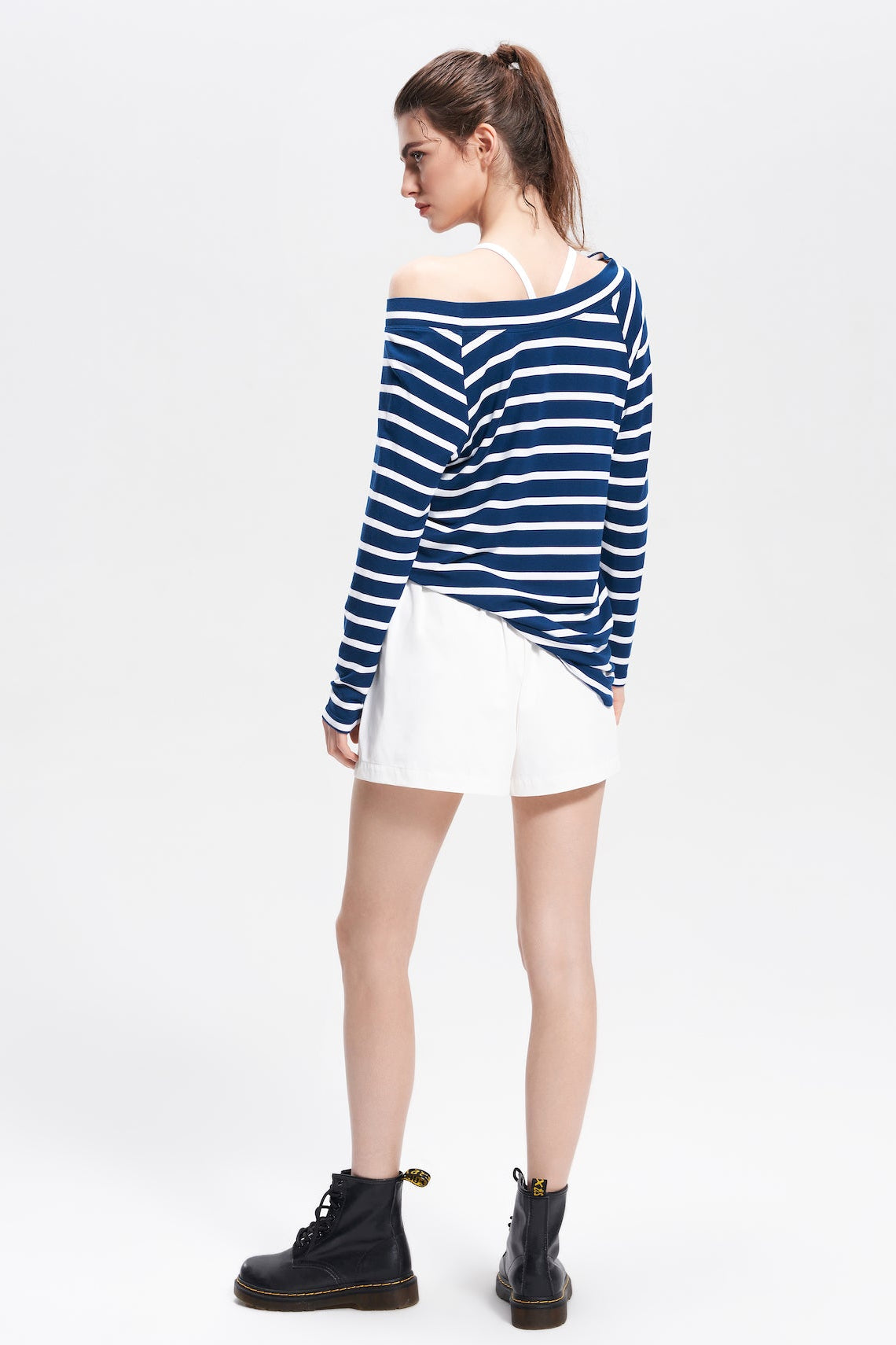 Luciana Striped Wide Collar Long Sleeve