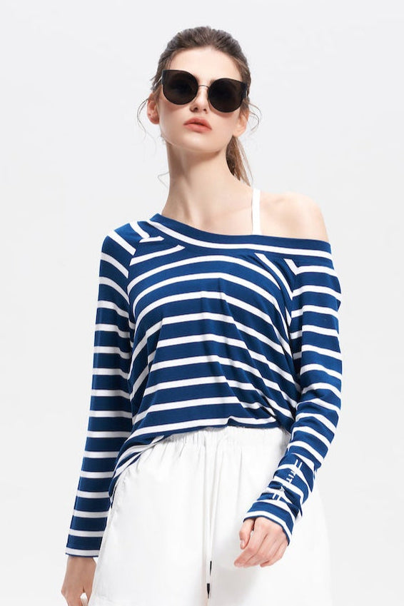 Luciana Striped Wide Collar Long Sleeve