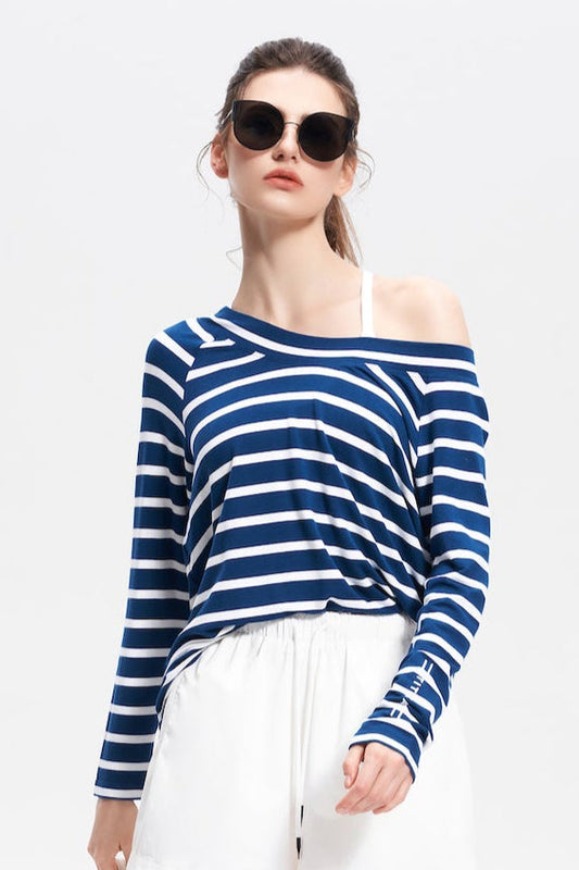 Luciana Striped Wide Collar Long Sleeve