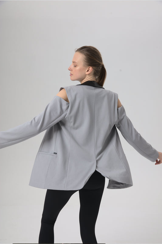 Ponte Cutout Vegan Leather Blazer