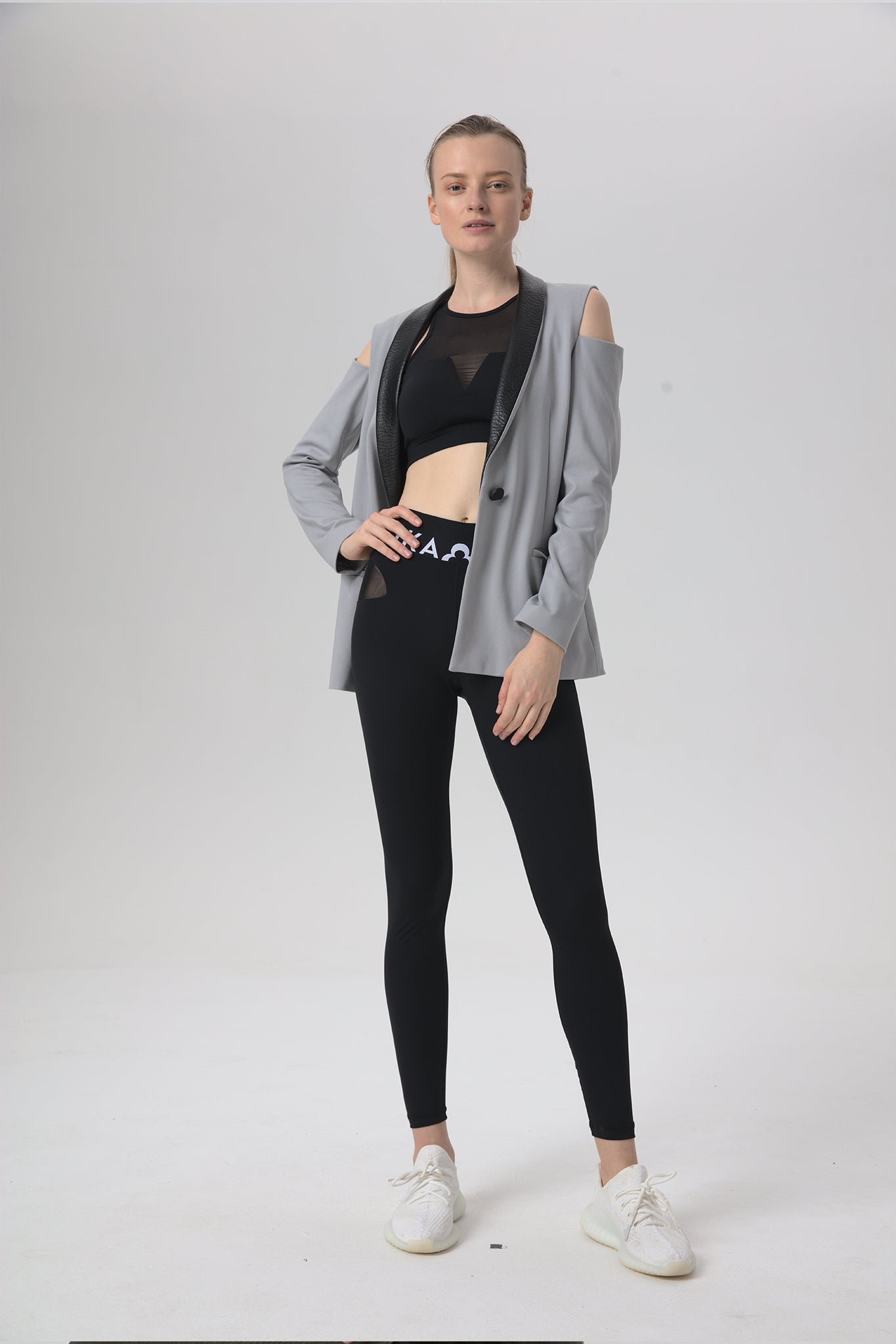 Ponte Cutout Vegan Leather Blazer