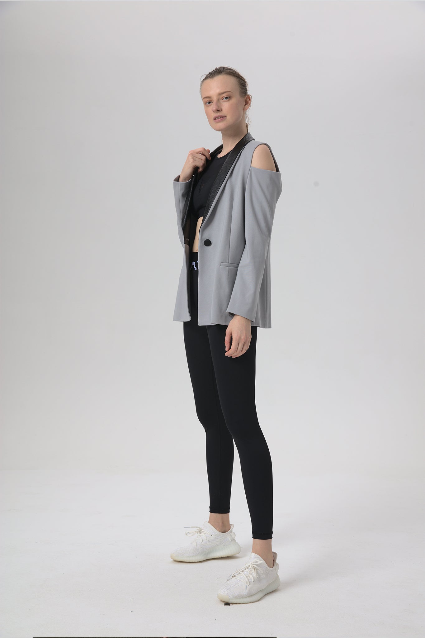 Ponte Cutout Vegan Leather Blazer