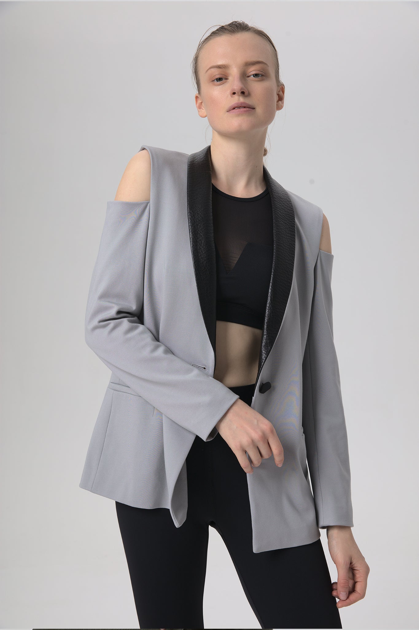 Ponte Cutout Vegan Leather Blazer