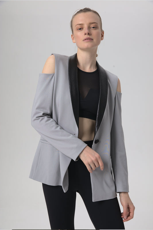 Ponte Cutout Vegan Leather Blazer