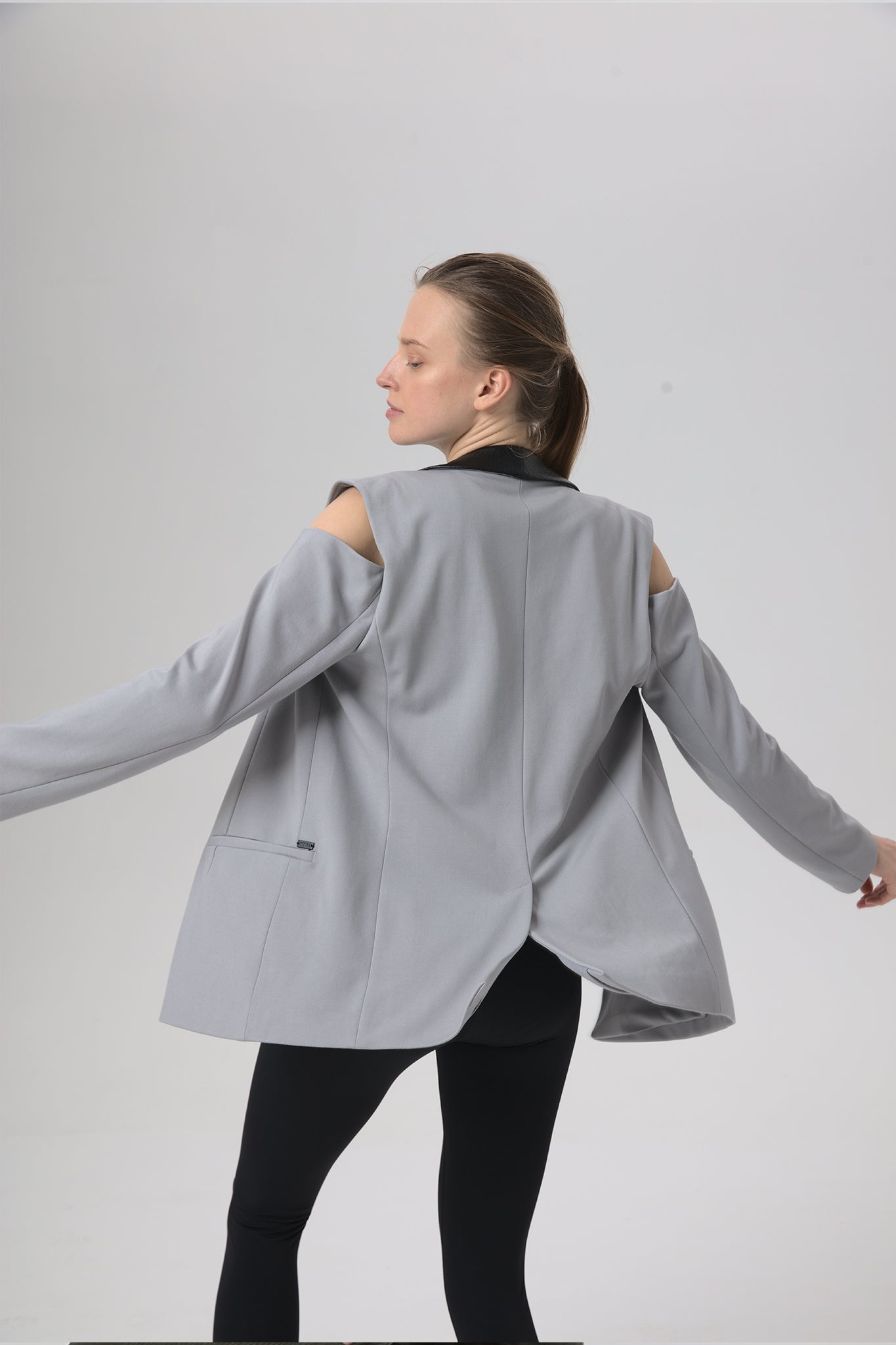 Ponte Cutout Vegan Leather Blazer