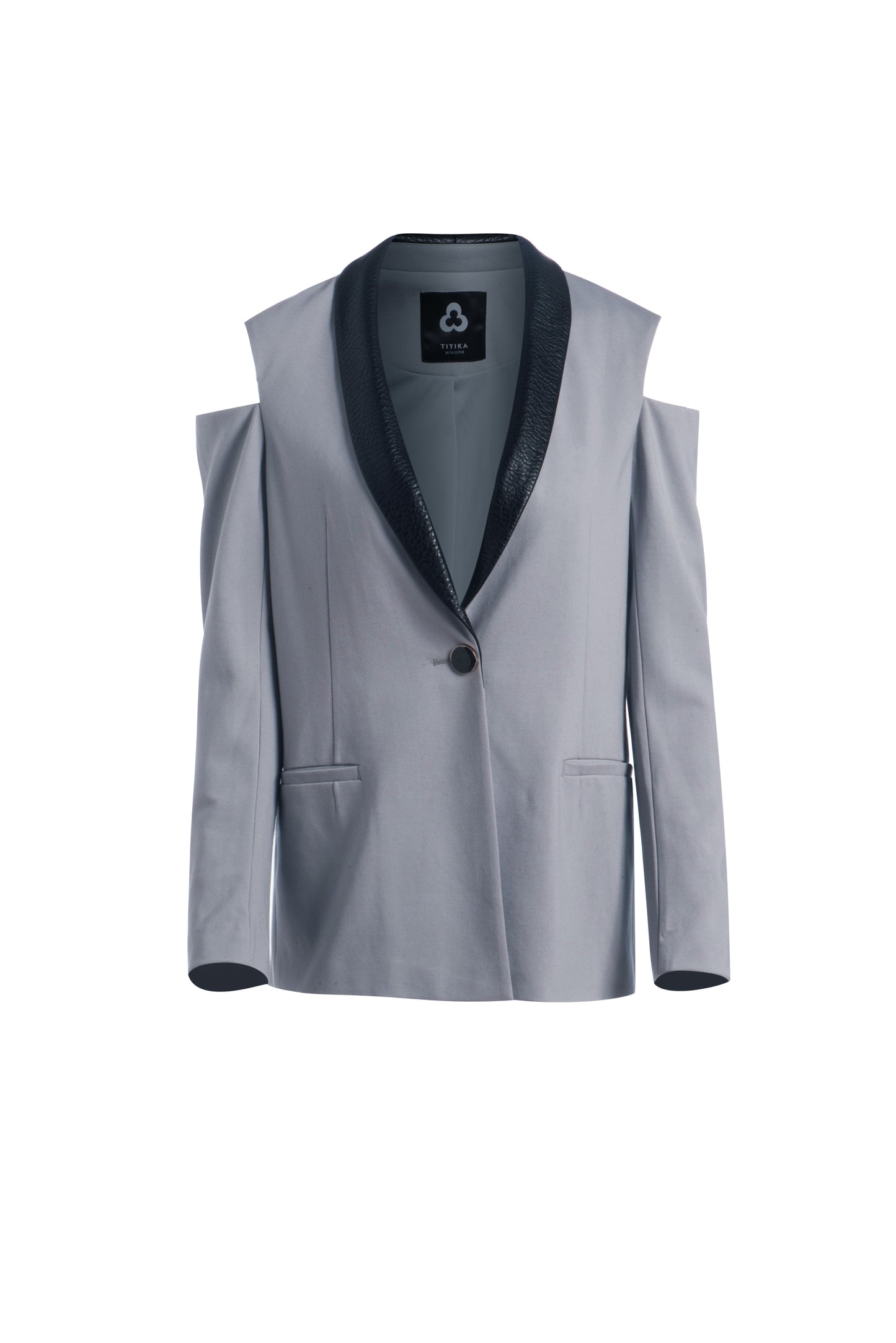 Ponte Cutout Vegan Leather Blazer