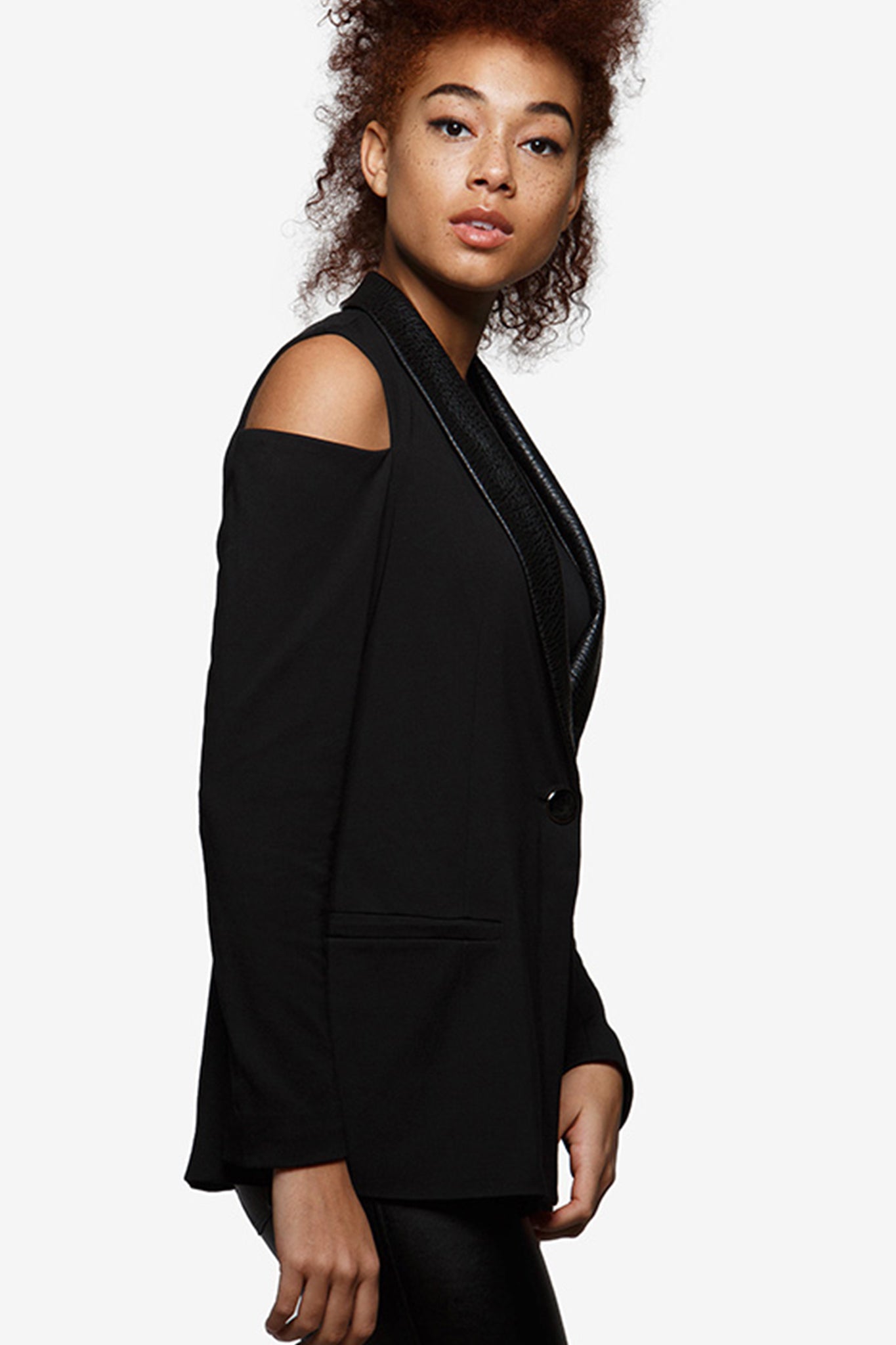 Ponte Cutout Vegan Leather Blazer