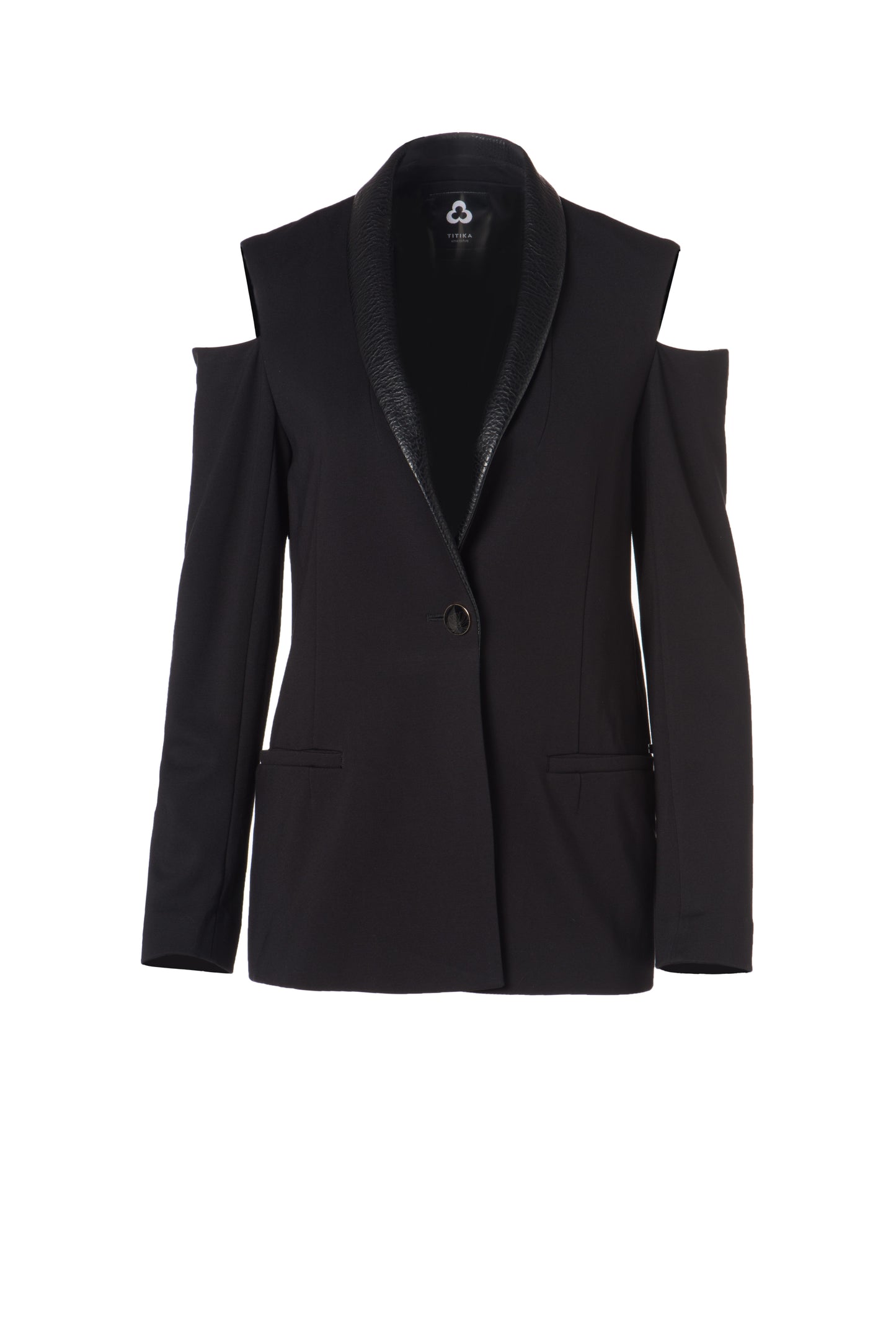 Ponte Cutout Vegan Leather Blazer